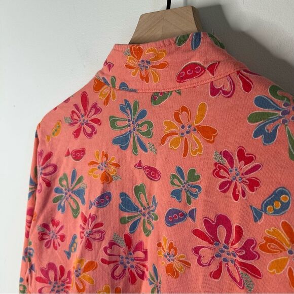Fresh Produce Bomber Jacket Peach and Pink Floral size Medium Cotton USA made - Picture 8 of 9